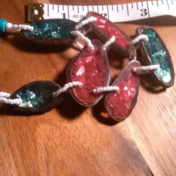 Multicolor Shell and Resin, Turquoise Color Beaded Necklace - Picture 13 of 15